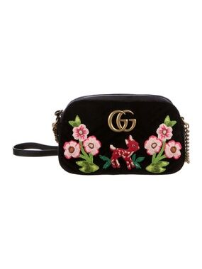 Gucci GG Marmont Deer Fawn Embroidered Velvet Handbag